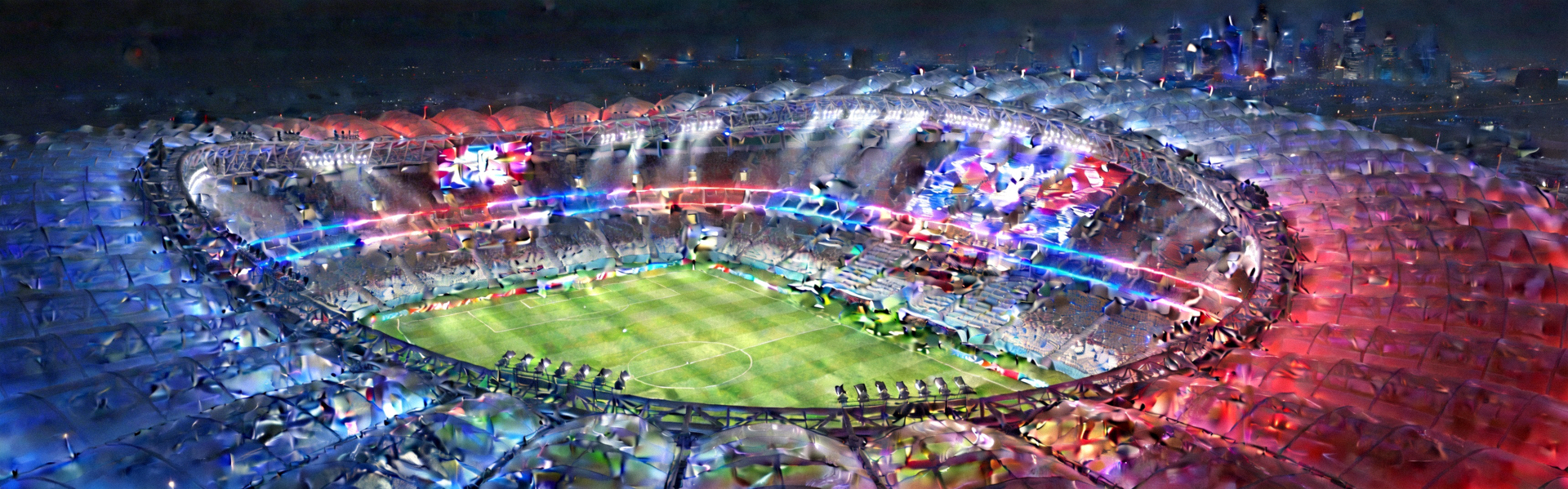 2026世界杯体育场全景灯光效果 - 夜晚灯光璀璨的现代化足球场